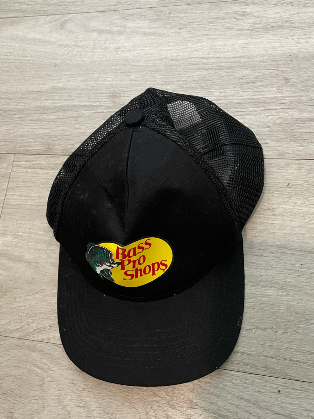 Bass Pro Shops Black Trucker Hat with Yellow & Red Logo